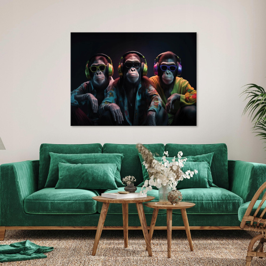 dipinto di scimmie musica astratto moderno su tela parete soggiorno 60x40