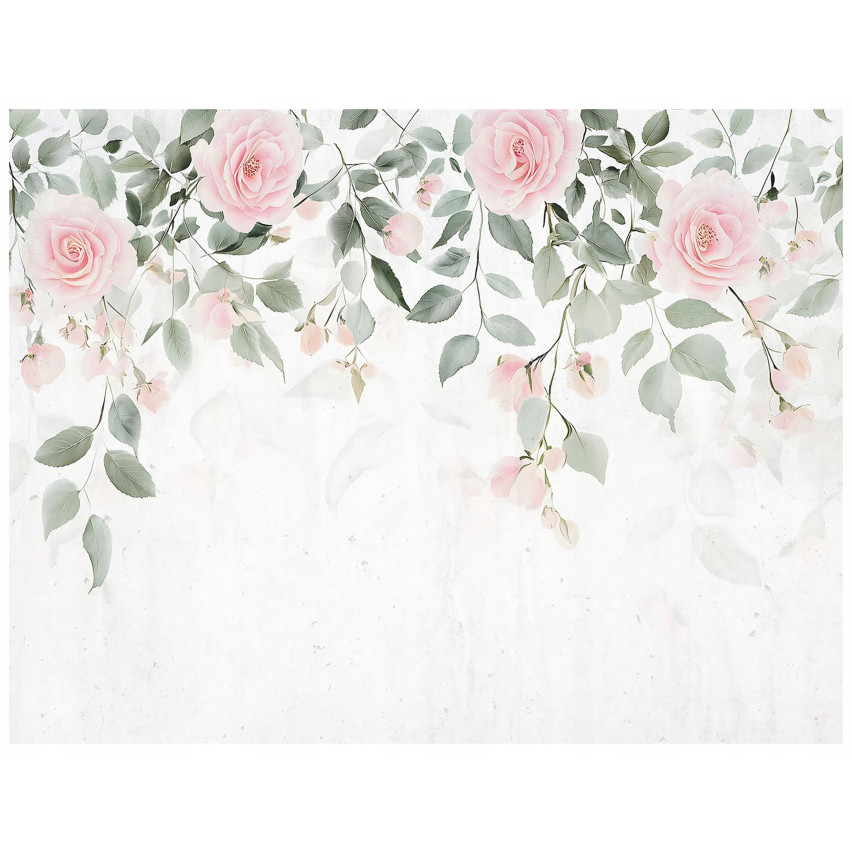 Papel de parede fotográfico folhas verdes flores rosas papel de parede da sala de estar 150x105