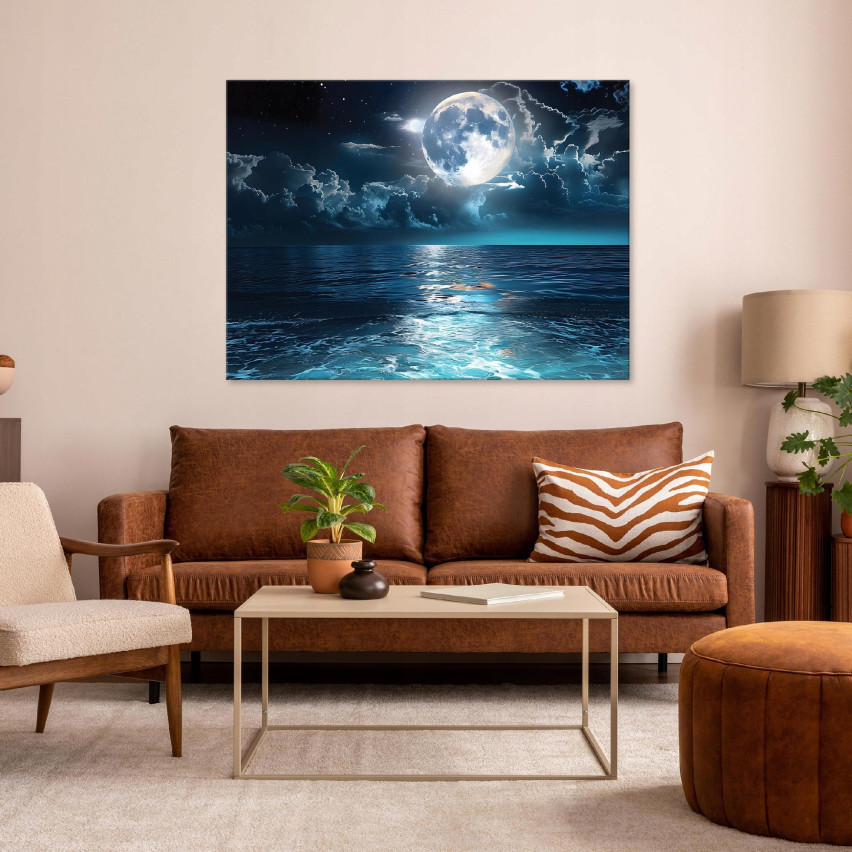 painel de parede pintura lua noite mar quarto quarto moderno sala de estar 60x40