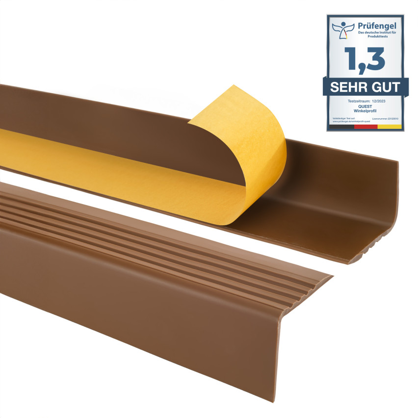 Non-slip stair nosing, self-adhesive, 50x42mm, brown 