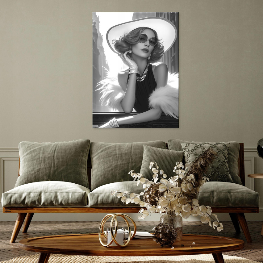 donna con cappello in bianco e nero su tela per il soggiorno camera da letto 60x40