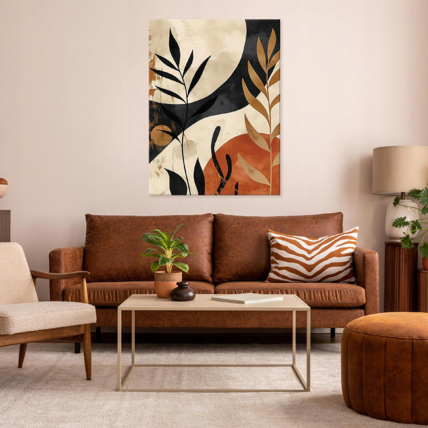 BOHO LEAF IMAGE MODERN ON PANEL WALLS FOR SITTING ROOM 60x40