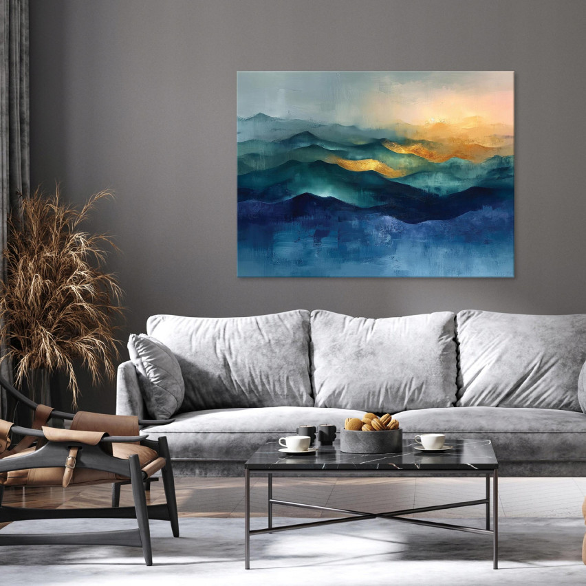 ABSTRAKTNE KULDNE SININE MODERNNE PILT seinaplaadil 40x30