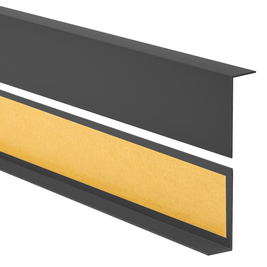 PVC kietas kampinis apdailos profilis  su klijais, dekoratyvinis L kampo profilis, KTK, tamsiai pilka