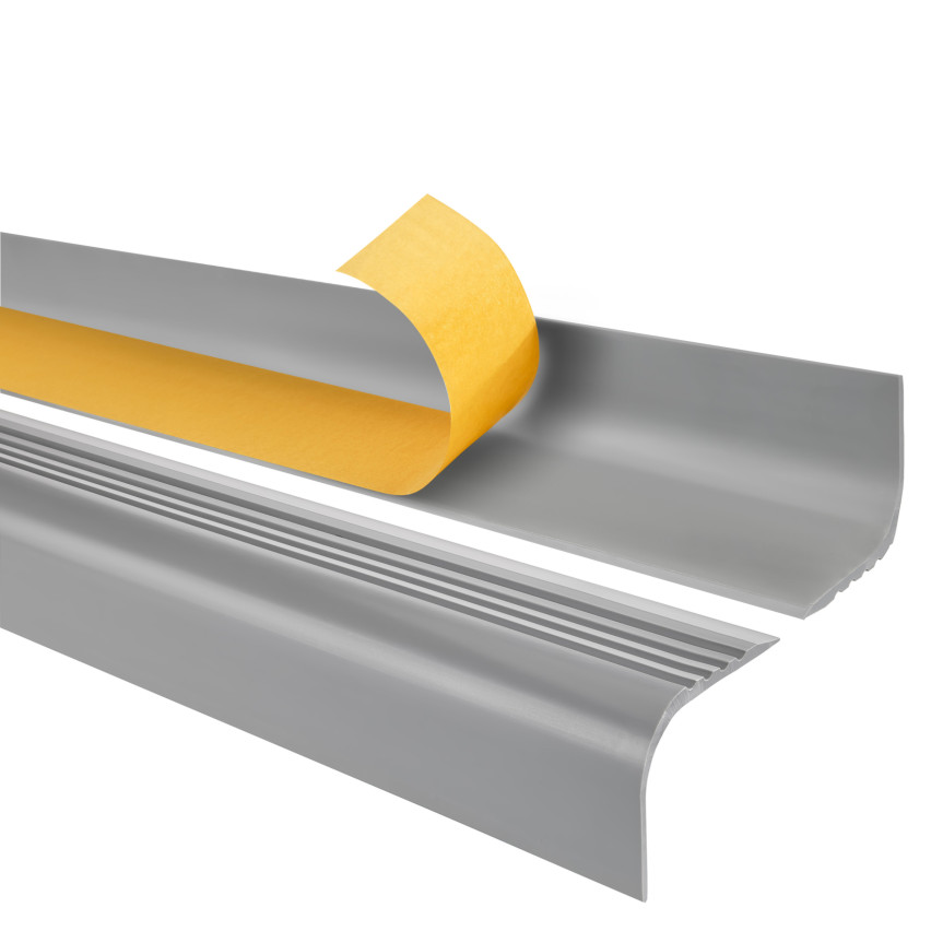 Profilo per bordi scale in PVC 52x40 mm, autoadesivo, profilo angolare antiscivolo RGPT, grigio