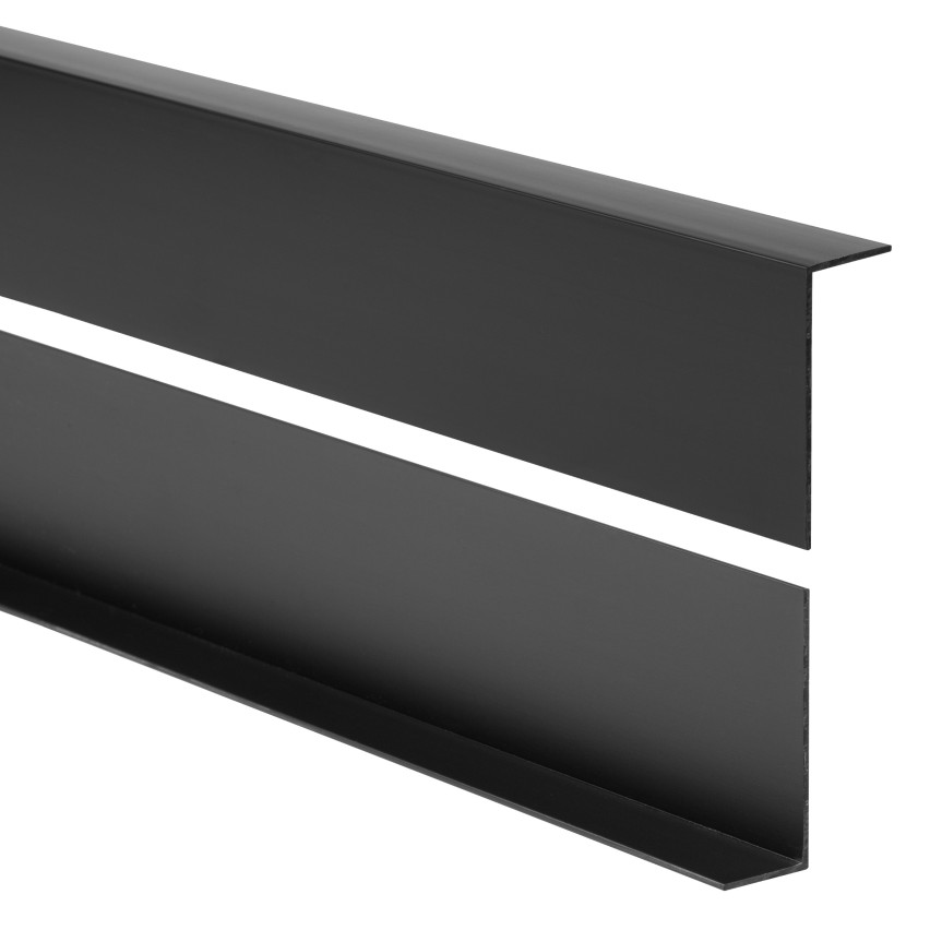 Cantoneira de PVC preto, perfil em L, canto decorativo, KT