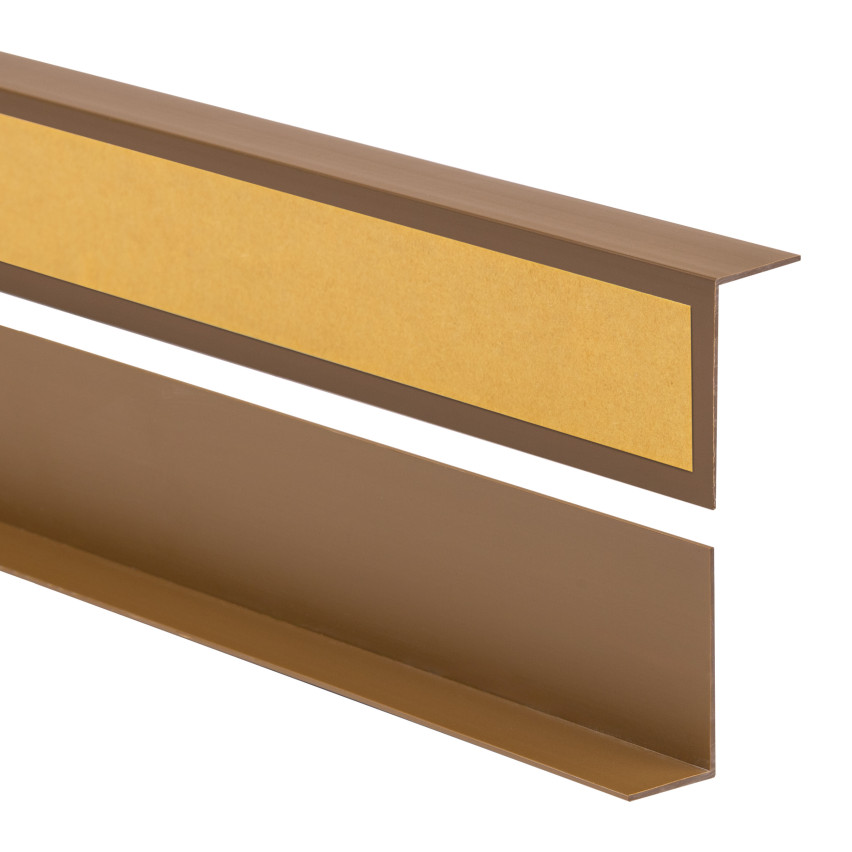 PVC kietas kampas klijuojamas išorėje dekoratyvinis L kampo profilis, dekoratyvinis kampas su klijais, OCT, rudos spalvos