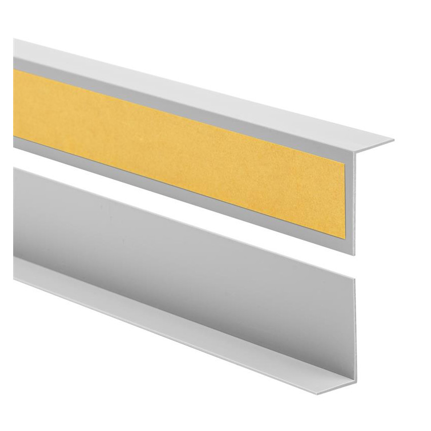 Perfil angular de PVC rigido autoadhesivo, ángulo rígido, perfil decorativo en forma de L, con adhesivo en el lado exterior, gris