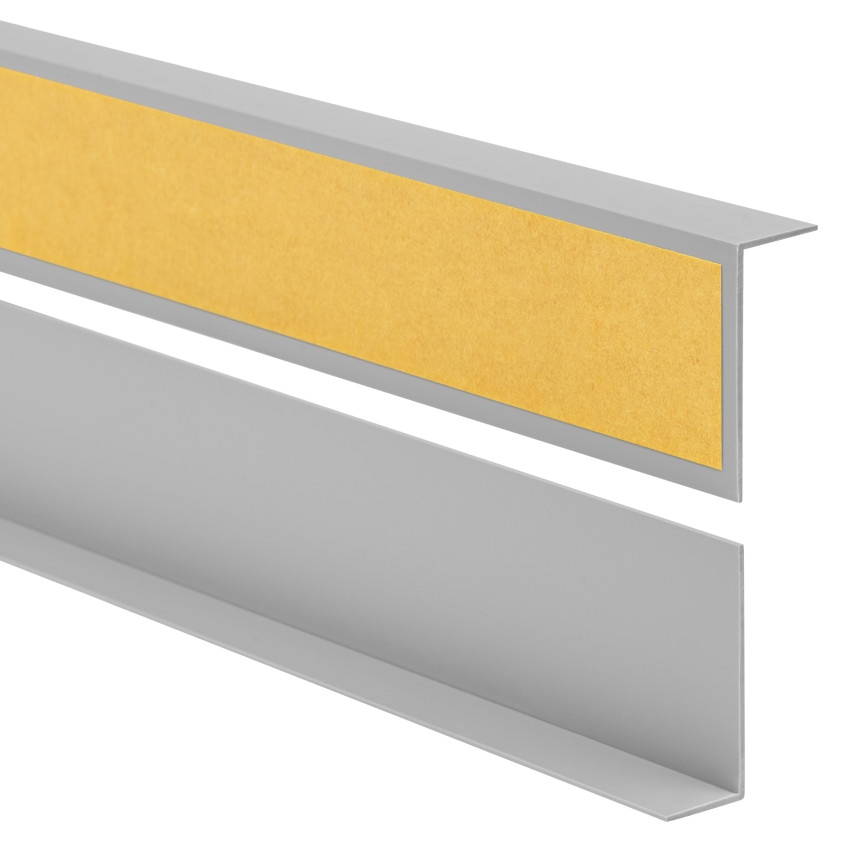 Perfil angular de PVC rigido autoadhesivo, ángulo rígido, perfil decorativo en forma de L, con adhesivo en el lado exterior, gris