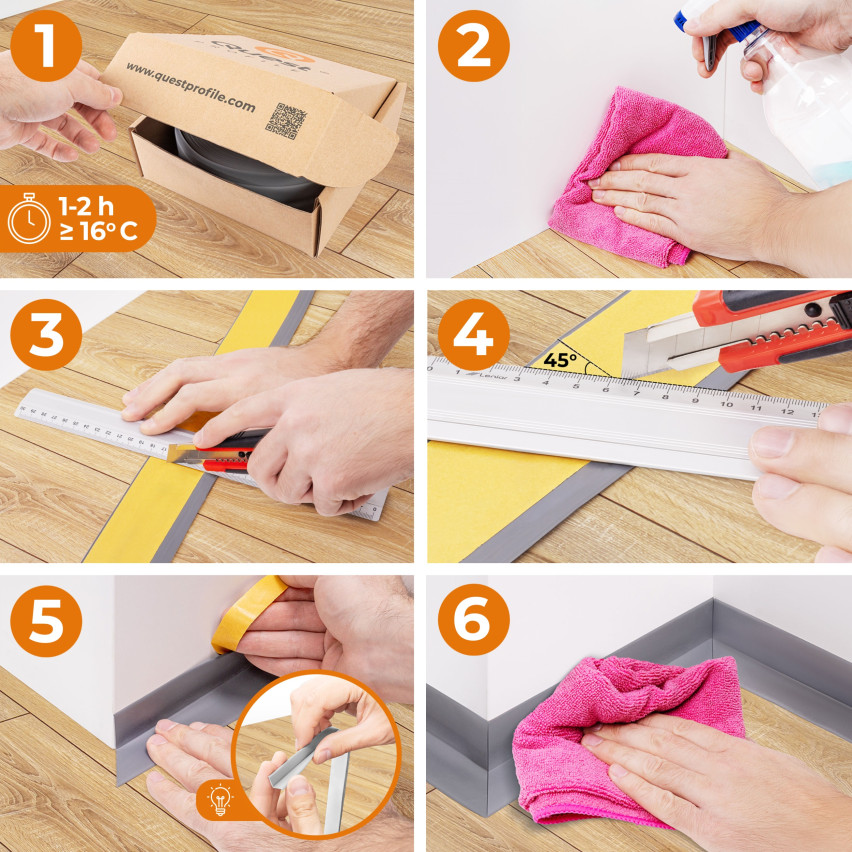 Zelfklevende plint van PVC grijs, zachte, flexibele plint