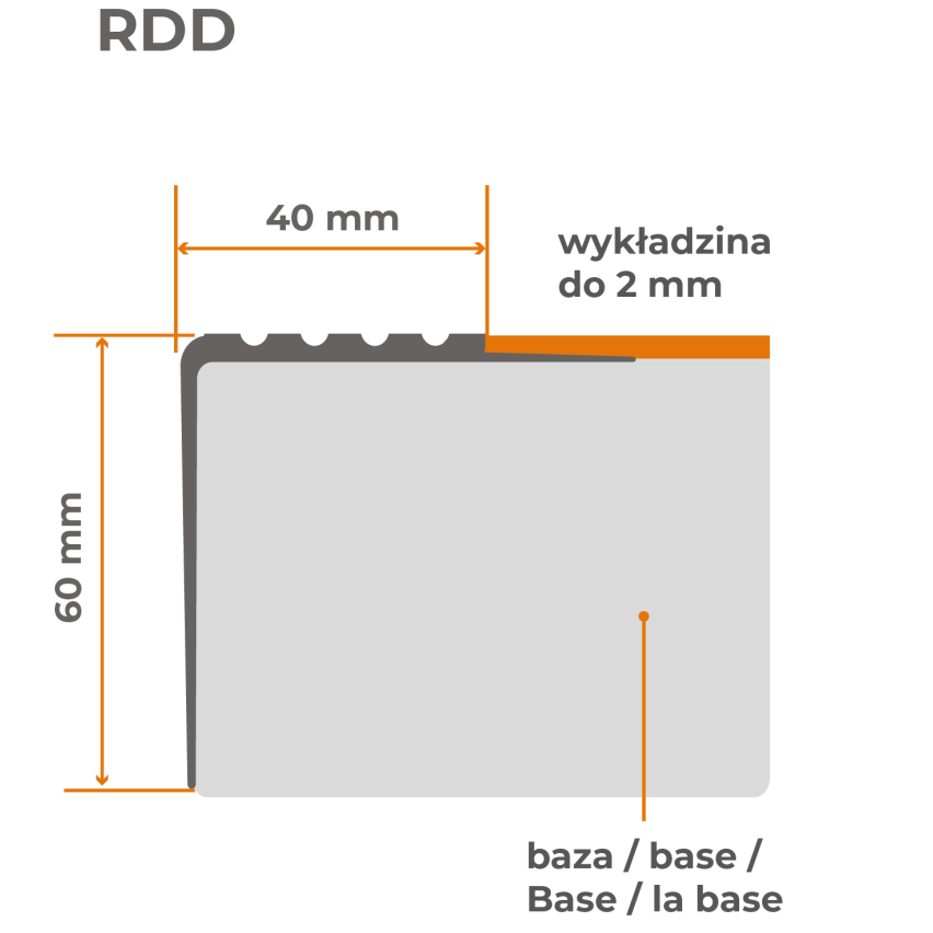 Perfil de escada de PVC 40x60 mm, 150 cm, bege, biqueira de escada antiderrapante, RDD