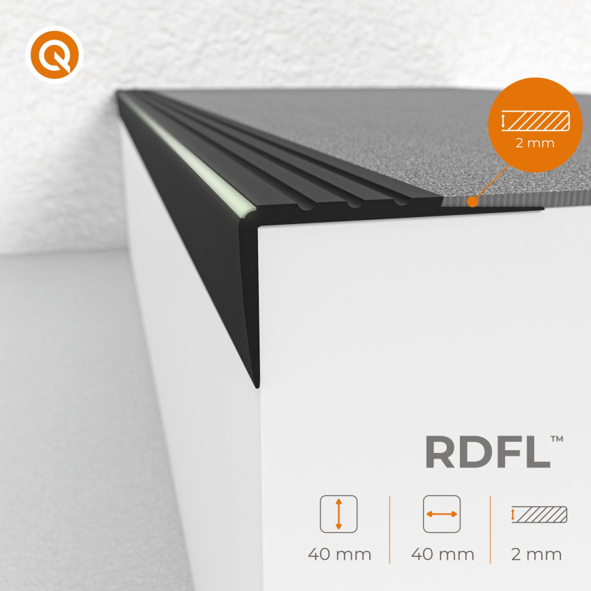 Αντιολισθητικό προφίλ φωτοφωταυγής  40x40mm 150cm σκούρο γκρι