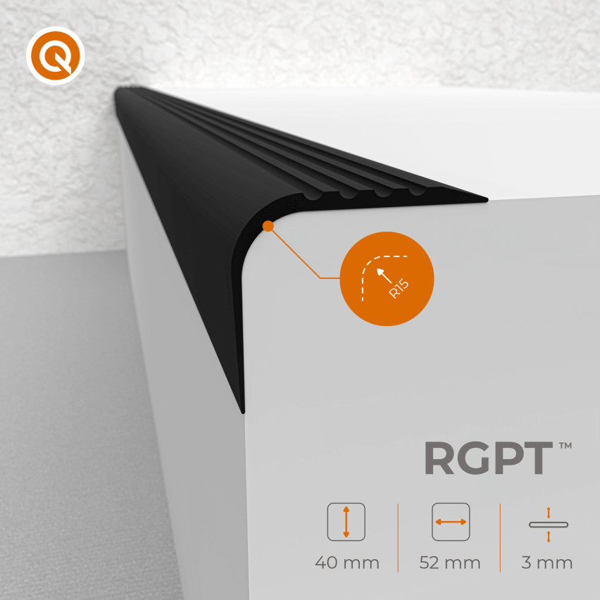Profilo per bordi scale in PVC 52x40 mm, autoadesivo, profilo angolare antiscivolo RGPT, grigio