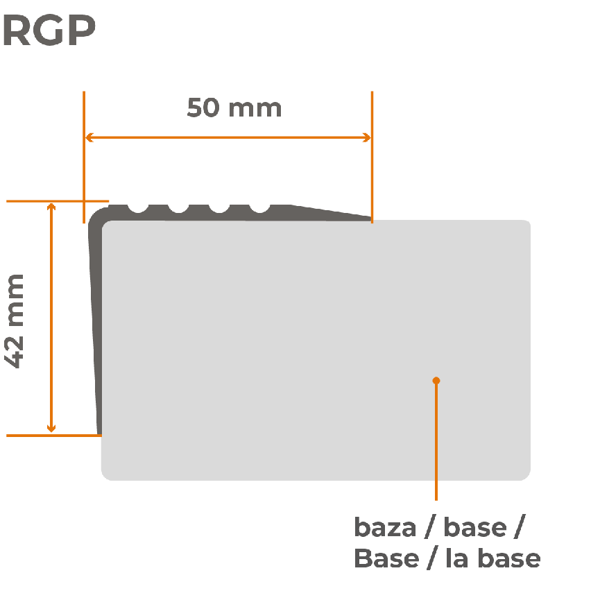 Protišmykový profil na schody 50x42mm, 150cm, červený