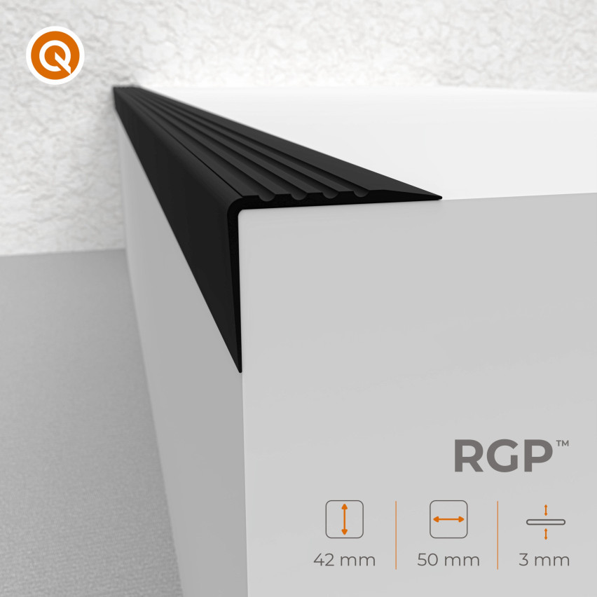 Perfil antideslizante para escaleras PVC, 50x42 mm perfil peldaño escalera RGP, blanco, 150 cm