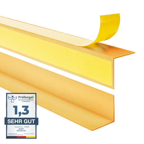 Corner trim hard glued on the outside, golden