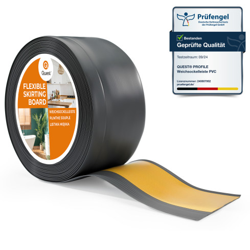 Self-adhesive PVC floor skirting board 100x25mm dark gray