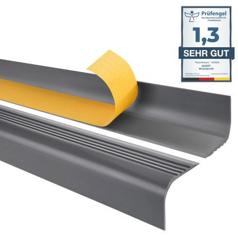 Non-slip stair nosing, self-adhesive, 52x40mm, dark grey